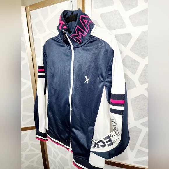 Marc Ecko Cut & Sew Track Jacket | Navy Blue, Pink, White| Size Large - Picture 2 of 6